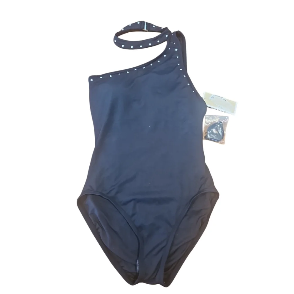 NWT Michael Kors Black Studded One-Shoulder Choker Swimsuit 6